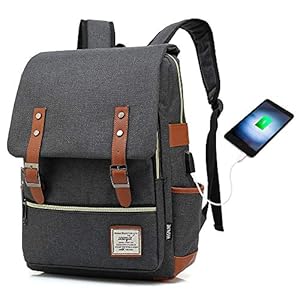 HITOP Vintage Laptop Backpack for Women Men,School College Backpack Bookbags for Teen Girls Boys with USB Charging Port