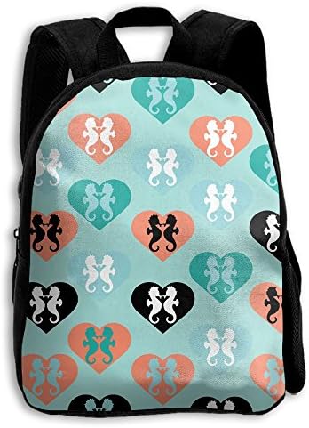 FIDALJF Seahorse Lovers Heart Pattern Children's 3D Printed Zippered Travel Bag School Backpack