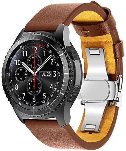 VODKE Compatible Samsung Galaxy Watch 46mm Bands & Gear S3 Frontier Bands，22mm Butterfly Buckle Premium Genuine Leather Replacement Strap Wrist Band for Samsung Galaxy Smartwatch 46mm Brown