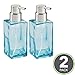 mDesign Glass Refillable Foaming Hand Soap Dispenser Modern Square Pump Bottle for Bathroom Vanities or Kitchen Sink, Countertops - 2 Pack - Blue/Brushed