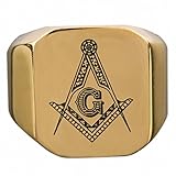 Moonsix Mens 316L Stainless Steel Freemasonry Masonic Finger Ring Golden