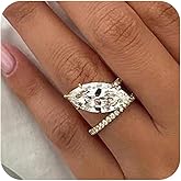 RKKOJJO 925 Sterling Silver Shiny Full Marquise Cut Diamond Ring Cubic Zirconia Cocktail Rings CZ Diamond Ring Eternity Engagement Wedding Band Ring for Women Size 9, CS621121-101-9