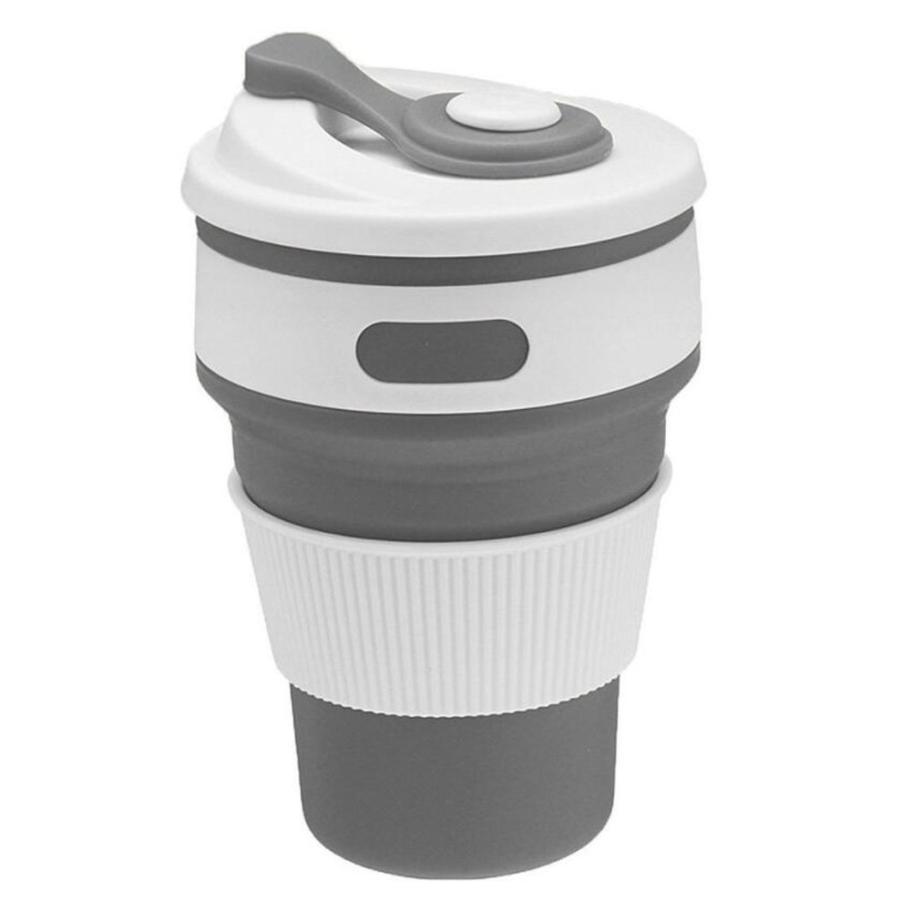 Angzhili Collapsible Coffee Cup Silicone Portable with Lids Multifunctional Silicone Reusable Folding Travel Cup Retractable Mug BPA -Free Coffee Mug for Hiking Outdoor Activities (Grey)