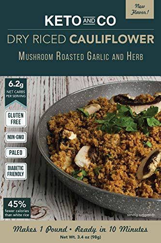 Mushroom Roasted Garlic and Herb Dry Riced Cauliflower by Keto and Co | Low Carb, Gluten Free, Vegan, Keto Rice Alternative | Delicious, Easy and Fast | 5 Servings, Makes 1 Lb