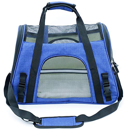 Mr. Peanut's Airline Approved Soft Sided Pet Carrier by, Two-Tone Luxury Travel Tote with Fleece Bedding, New Design, Under Seat Compatibility, Perfect for Cats and Small Dogs (Deja Blue)