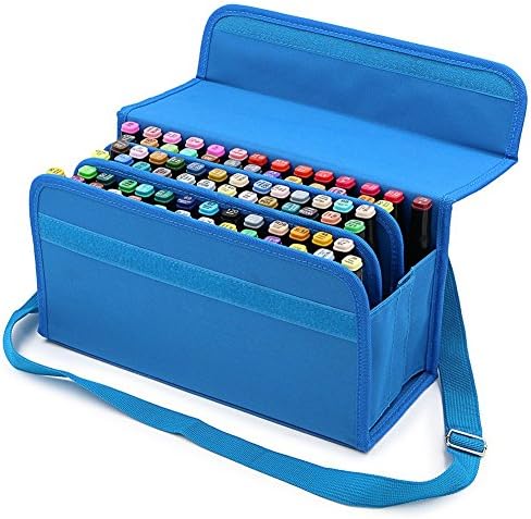 Seetwo 80 Slots Marker Pen Carrying Bag Case Fit For Primascolor Marker and Copic Marker Pen from 15mm to 22mm Diameter (Blue)