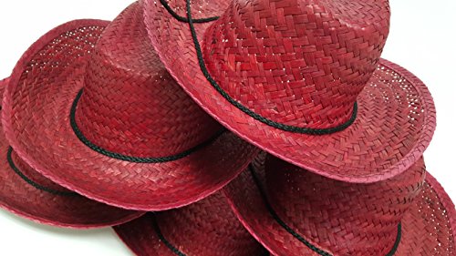 Cowboy Hats For Adults, Woven Grass Cowboy Hats, Red Color (12 Piece Pack) - Thumbnail 2