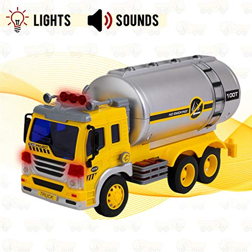 Toy To Enjoy Oil Tanker Truck Toy with Light & Sound - Friction Powered Wheels & Realistic Detailing - Heavy Duty Plastic Vehicle Toy for Kids & Children