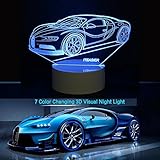 LED Night Light, E-vendor 3D Visual Desk Lamps with 7 Color Changing Lights Touch Button, Car Shape Best Gift for Kids