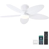 Surtime Palm Leaf Ceiling Fans with Lights-42 Tropical Ceiling Fan with Light and Remote/APP Control,Flush Mount Low Profile 