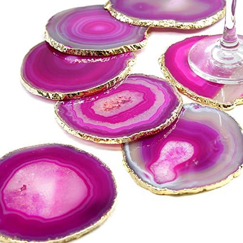 Dia 100% Natural Sliced Agate Coaster Set of 4 for Best Friend Agate Gifts(Pink)