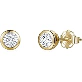 0.25 to 0.5 Carat Bezel Set Lab Grown Diamond Stud Earrings for Women in Solid 14k Gold