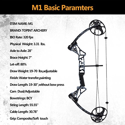 Compound Bow Package,M1,19”-30” Draw Length,19-70Lbs Draw Weight,320fps IBO (Forest-camo)