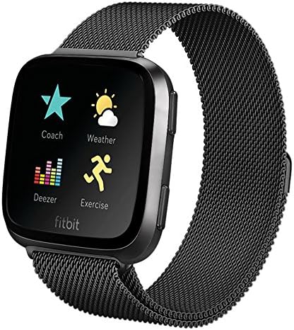 Erisi Smart Watch Straps Milanese Bands Stainless Steel Loop for Women Men Metal Bracelet with Magnetic Closure Compatible with Fitbit Versa Watch (Watch NOT Included) (Black)