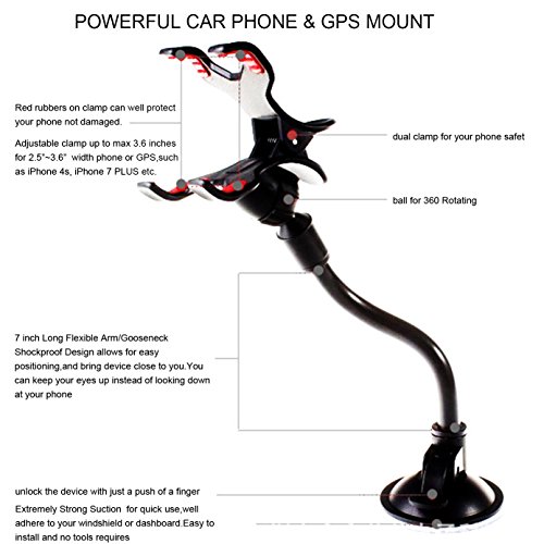 [2pack] Car Mount Cradle,CaseHQ Universal Windshield Dashboard Double Clip Strong Suction Cup Cell Phone Holder for iPhone 8 8 Plus X 7 7 Plus 6 6 Plus Galaxy S5 S6 S7 S8 Androids,GPS etc.-White