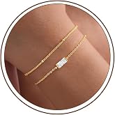 Turandoss Birthstone Bracelets Jewelry Gifts for Women Teen Girls | Dainty 14K Gold Plated 2 Layered Created Birthstone Bracelets Stack Jewelry, Birthday Gifts for Women