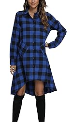 olrain Womens New Plaids Irregular Hem Casual Shirt