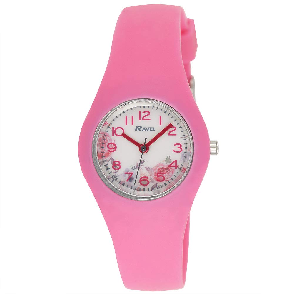 Ravel Women's and Girl's Moulded Silicone Floral Quartz Watch - Pink