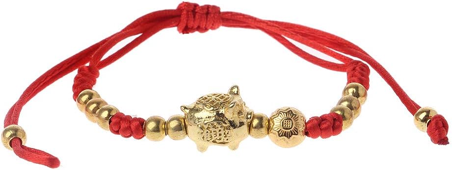 ZHENXI Chinese Feng Shui Golden Pig Lucky Kabbalah Red String Braided Bracelets Jewelry