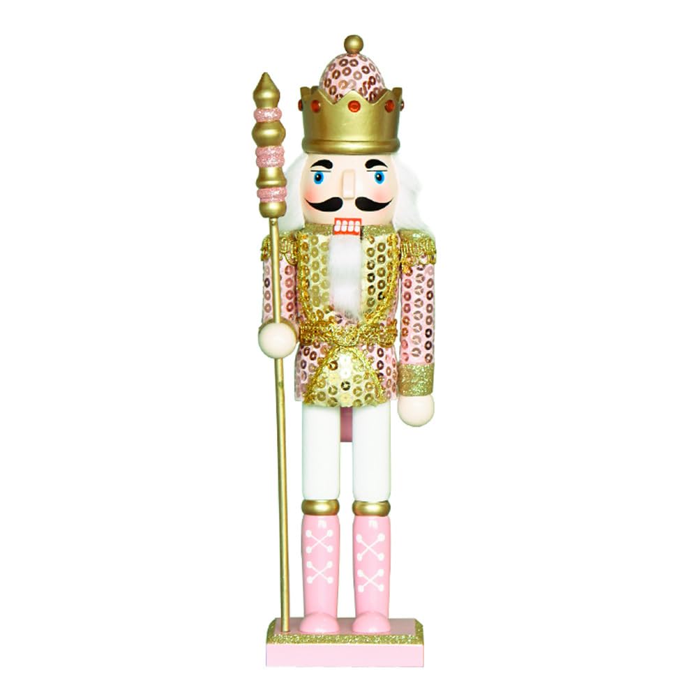 SEWACC 30cm Christmas Nutcracker Figures Crafts Decor Funny Wooden Nutcracker Soldier Puppet Crafts for Christmas Party Decorations Wooden Figure Xmas Tree Ornament (Pink)
