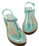Walstar Women's Summer T-Strap Retro Jelly Rain Flat Sandals with Rhinestone