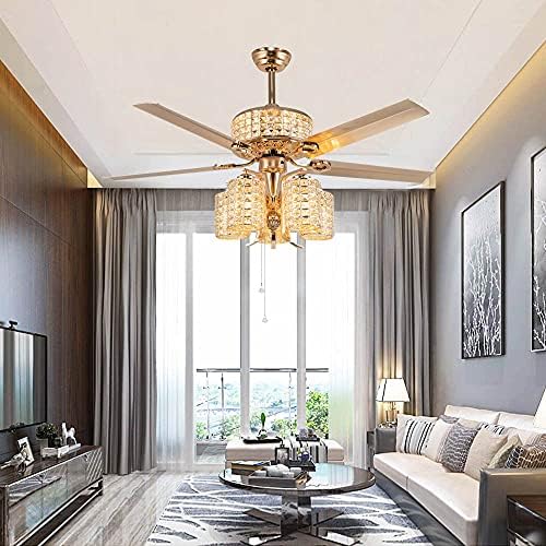 Luxurefan 52 Crystal Ceiling Fan Light Fixtures 5 Lights 5 Metal Rose Gold Blade Crystal Whisperwind Motor Led Chandelier Decoration Home Living Room Bedroom