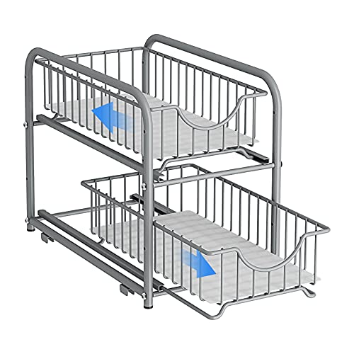 AIYAKA under sink storage 2 Tier Stackable Sliding Basket Organizer Drawer For Kitchen And