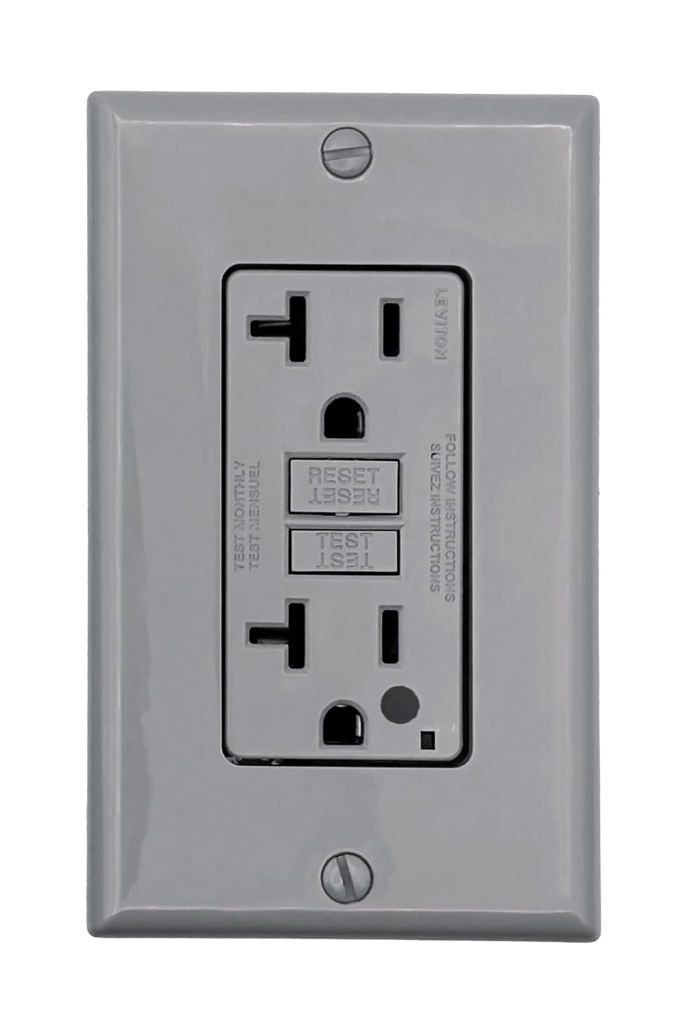 Leviton GFNT2-HGG 20A-125V Extra-Heavy Duty Hospital Grade Non-Tamper-Resistant Duplex Self-Test GFCI Receptacle, Gray, 20-Amp