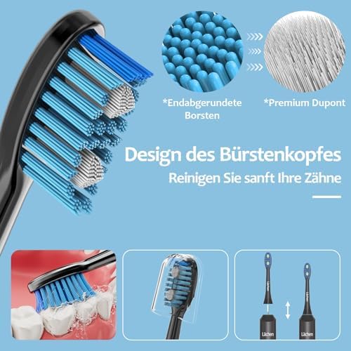 Elektrische Zahnbürste, 5 Modi Elektrische Schallzahnbürste, 2 Minuten Timer,USB-Ladung für 60 Tage, IPX7 Wasserdicht mit Reise-Etui 4 Aufsteckbürsten