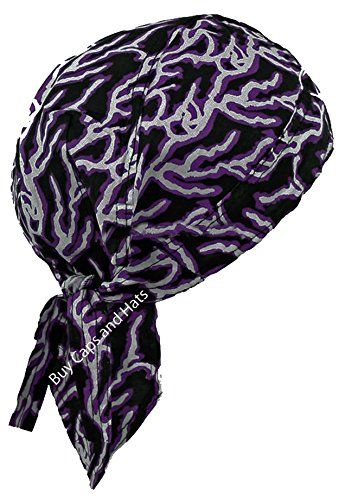 Do Rag Bandana Wrap Cotton Motorcycle Biker Skull Doo Cap Electrician (Purple Lightning Bolt)