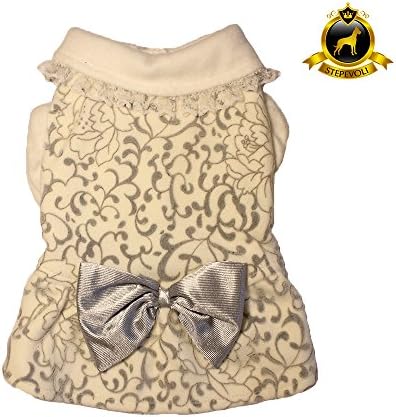 Stepevoli Winter Dress with Grey Brocade for Dogs - Comes in White Colour and N3 | G7 Size