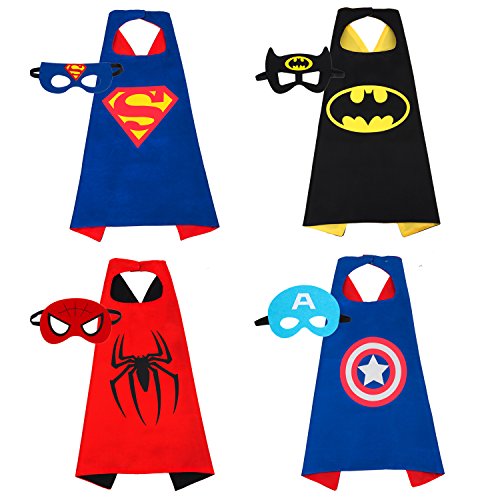 AMASKY Dress Up Costume Set of Superhero 4 Satin Capes with Felt Masks For Kids