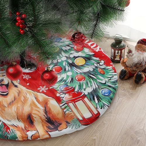Aqlithle Christmas Tree Skirt, 30 Inches Tree Mat, Dog and Tree Round Xmas Cover for Xmas Indoor Outdoor Home Holiday Merry Christmas Party Christmas Tree Decoration