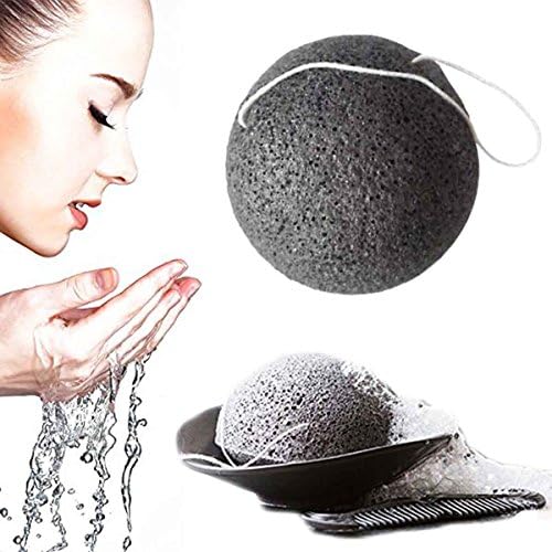 Konjac Facial Sponges-Natural Activated Bamboo Charcoal-Facial Cleansing &amp; Exfoliating-Great for Sensitive and Oily Skin &amp; Acne
