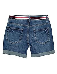 Pantalones cortos de mezclilla con cintura alta y dobladillo doblado para dama