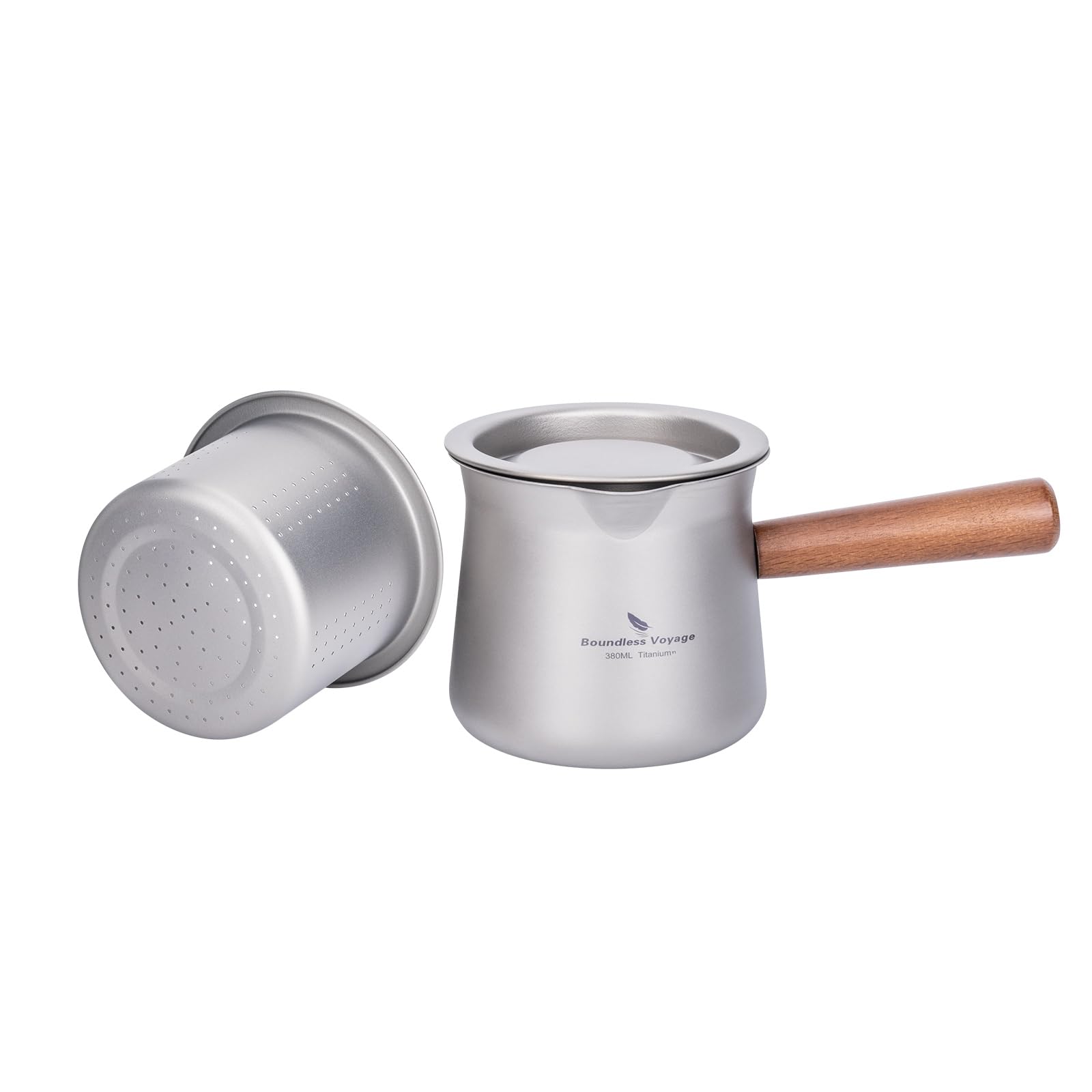Boundless Voyage Titanium Tea Pot 380ml Cup Set with Filter & Lid Single Layer Coffee Mug Outdoor Camping Teapot Set Lightweight Hiking Camping Drinkware D-Ti3141D