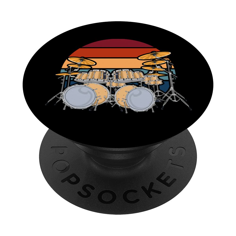Drummer Rock Music Percussion Musician Drum Set Retro Drums PopSockets Swappable PopGrip