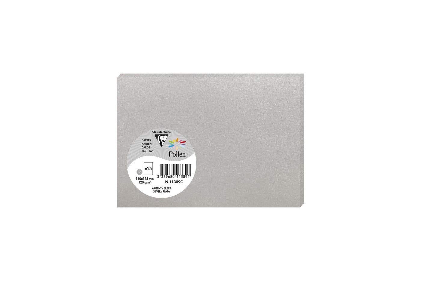 Clairefontaine 11389C Silver Iridescent Paper Pack of 25 Plain Cards C6 11x15,5cm 210gsm Invitation and Correspondence Cards Pollen Range Premium Smooth — image 1