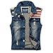 Najia Symbol Mens American Flag Retro Denim Vest Sleeveless Cowboy Jean Jacket Distressed Slim Fit for Casual Wear Rock Concerts (M, American Flag)