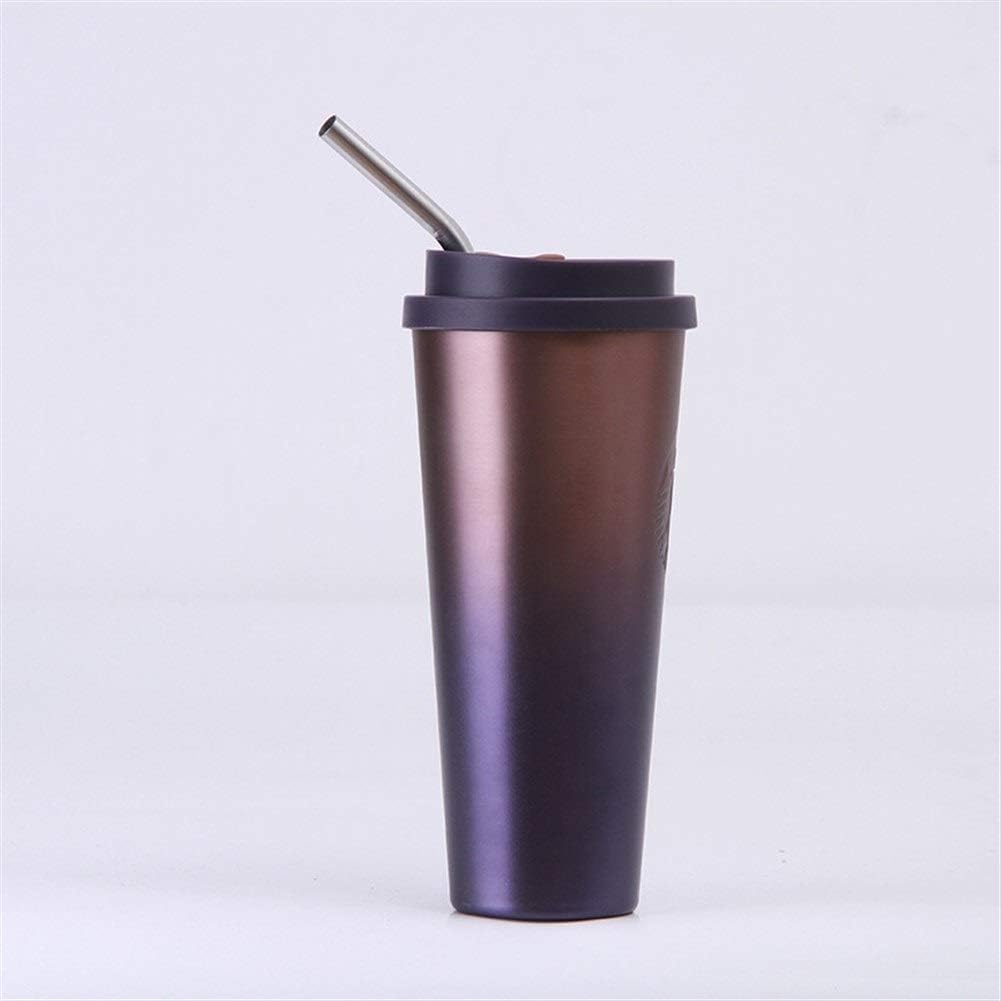 BJKKM 500mL Travel Mug Tumbler with Straw and Leakproof Lid,Eco-Friendly Reusable Flask Coffee Cup Beer Pint Mug,Vacuum Insulated 18/8 Stainless Steel (Color : Purple, Size : 500ml)