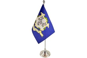 ZIGVERT USA Connecticut State Flag Connecticut CT Flag, Connecticut Desk Flag, Connecticut Table Flag, Connecticut Office Table Flag on Stand Base, Decorations for Offices, Families, Conference rooms