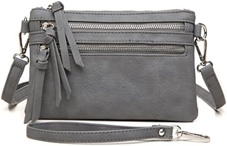 Multi-Zipper Pocket Crossbody Handbag Lightweight Purse Functional Clutch with Wristlet