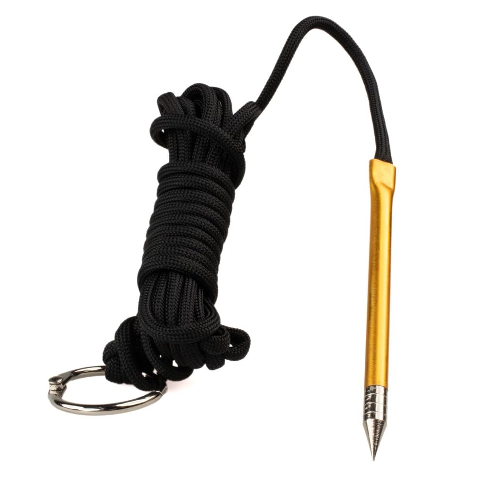 PARACORD PLANET 10' 550 Lb Paracord Fishing Stringer Fish Holder With Metal Threading Needle & 1" Split Ring Black