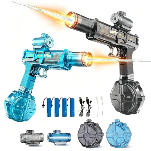 Electric Water Gun for Kids Adults, 2Packs Automatic Squirt Gun with LED Light & Spray Sound, Rechargeable Waterguns with Large Tank, Summer Outdoor Pool Beach Backyard Water Toys Gifts for Boys Girls