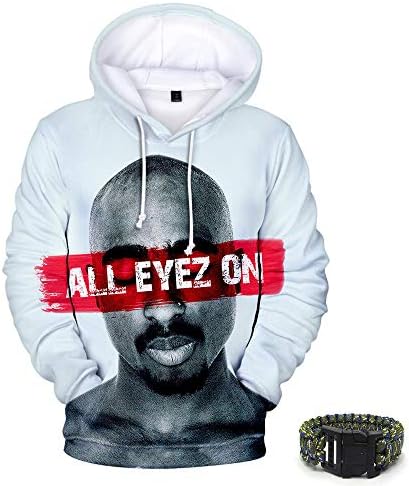 HD 3D Printing Pullover Rapper 2Pac Print Hoodie Sweatshirt Unisex Pocket Hoodie,Plus Velvet,Suitable for Autumn and Winter(Free bracelet)