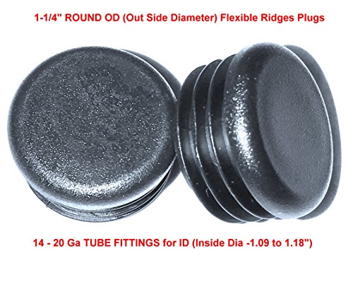 (Pack of 8) 1 1/4" (1.25 Inch) OD Round (14-20 Gauge 1.09"-1.20" ID) Black FENCING Tubing Plug End Cap - Steel Furniture Chair Stool Leg Pipe Tube Insert | - End Caps for Fitness Eqpt
