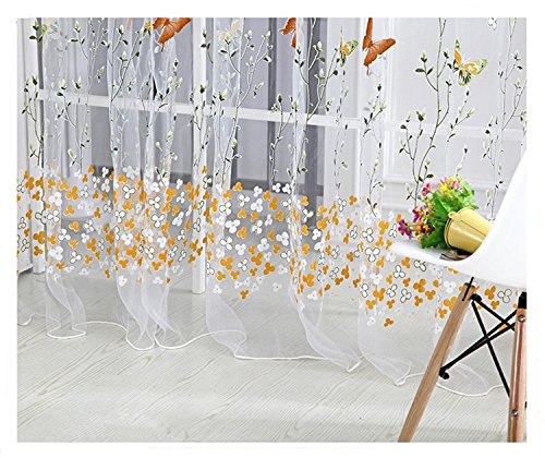 Wpkira Butterfly Curtains Sheer Print Curtain Panels Voile Sheer