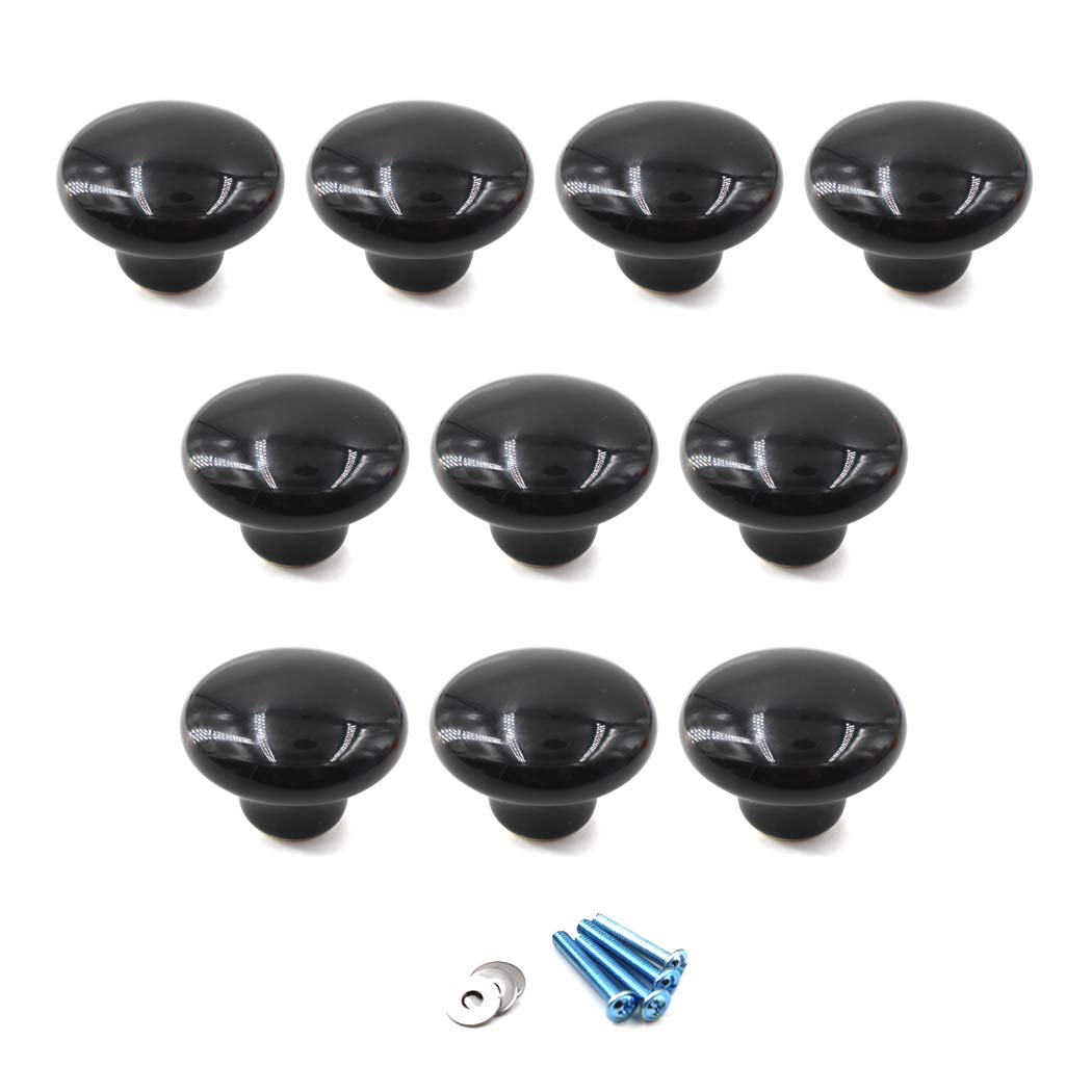 Flomore Black Ceramic Round Knobs Cabinet Knob Handle Pull for Kids' Room Dresser Drawers (Pack of 10 Screws Included)