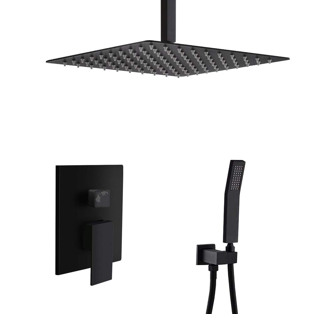 Rainfall Shower Set, STARBATH Ceiling Mount Shower System with 12" High Pressure Rain Shower Head, Handheld Shower head and Shower Faucet Rough-in Mixer Valve and Trim Included (SS02FCB)