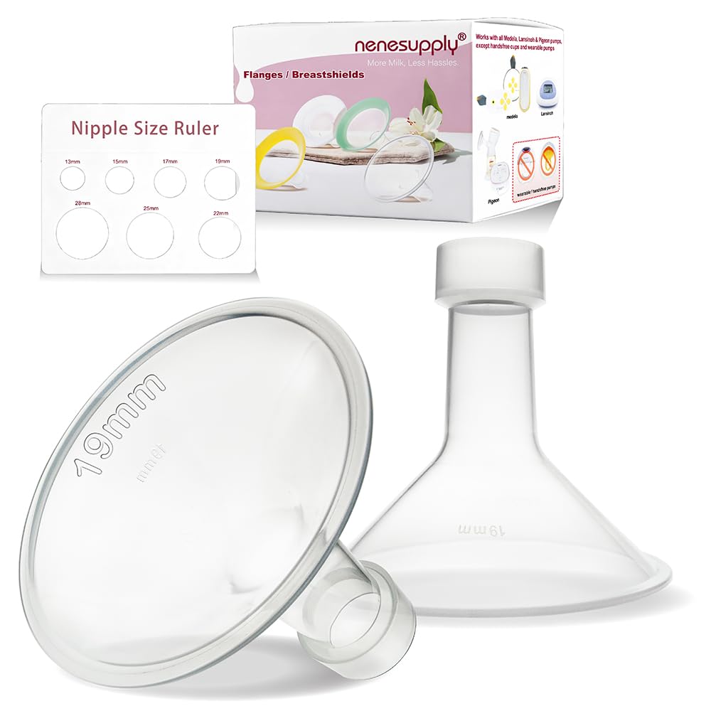 Nenesupply 19mm Classic Flanges Compatible with Medela Breast Pump Parts Flange Accessories. Work with Pump in Style Parts Symphony Parts Swing Maxi Harmony Breastpumps (19mm Classic)